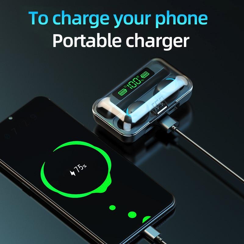 Fone de ouvido TWS F98 bluetooth. COM POWER BANK - bateria 1500mh - efeitos 9D Hi-fi com redução inteligente de ruído - À PROVA D´ÁGUA